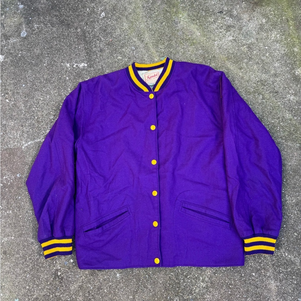 Vintage Kandel Varsity Jacket Purple Gold Wool Letterman Made in USA Bomber M